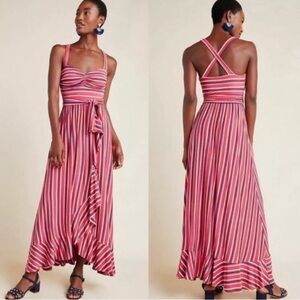 *EUC* Anthropologie Mauve Gabriella Pink and Blue Striped Maxi Dress XS